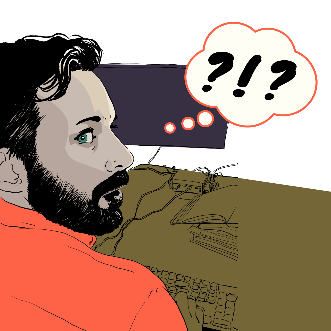 Illustration of Jeff Caldwell at a computer
